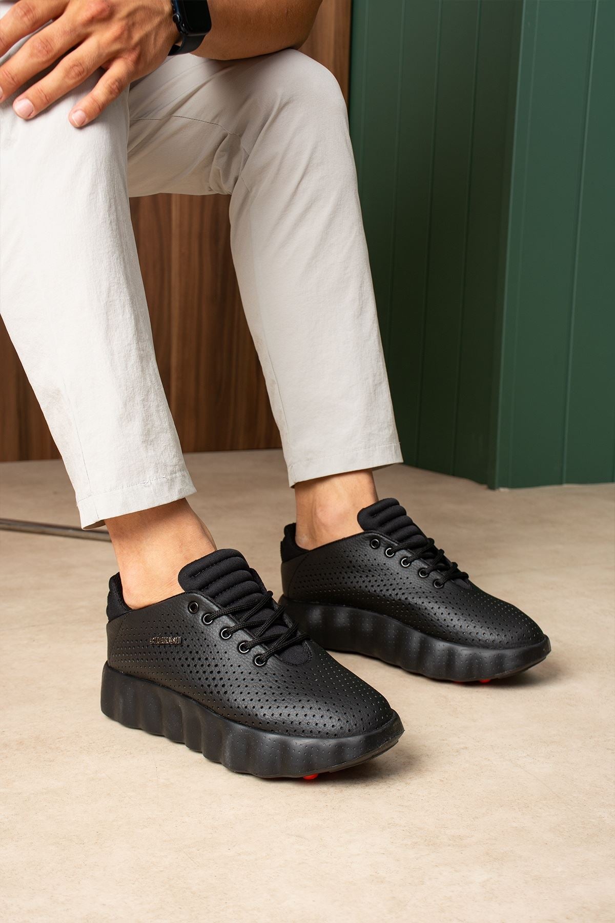 CH2631 Easy Walk Ortopedik Vegan Deri Erkek Ayakkabı - Siyah